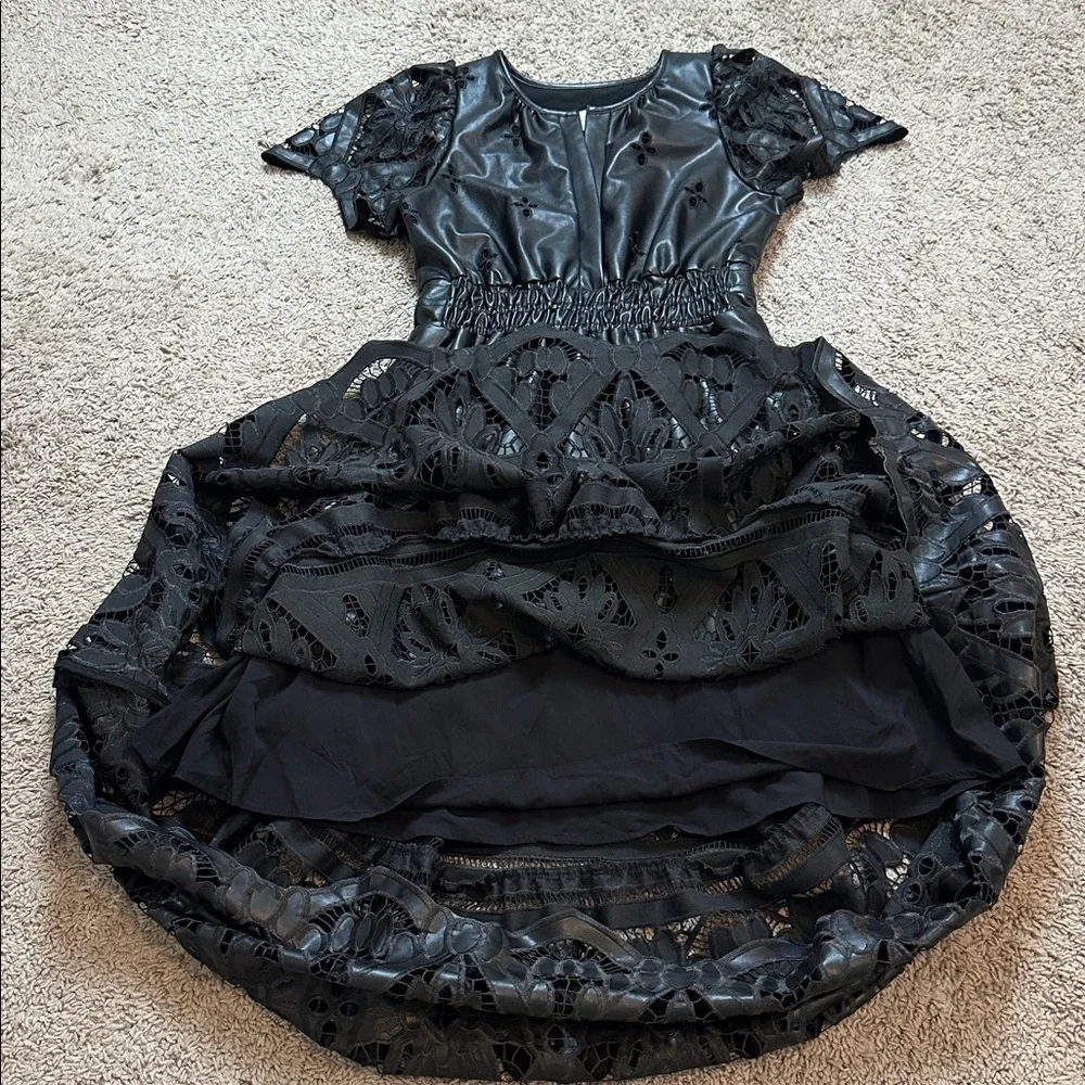 ANTHROPOLOGIE Women’s The Somerset Maxi Dress Faux Leather Embroidered Edition M - Picture 10 of 15